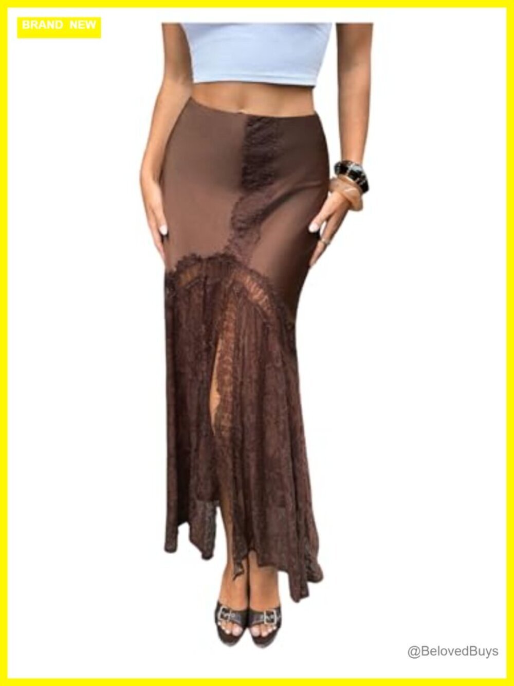 Lace High Slit Ruffle Flowy Long Skirt - Picture 1 of 5
